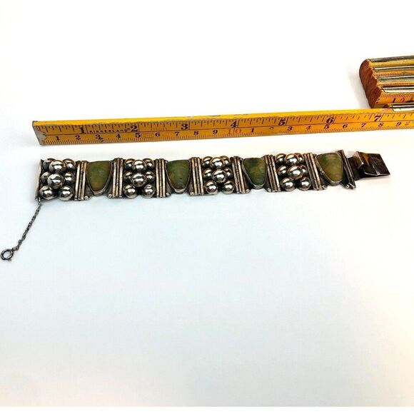 1930's Vintage Sterling Silver Cuff Bracelet Onyx Pre-Eagle Mexican Modernist - Picture 9 of 16